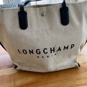 Longchamp Essential Canvas Beige and Black Tote Bag